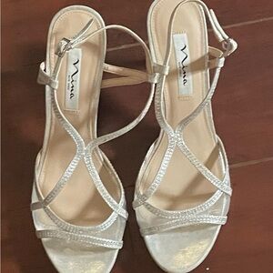Nina Elegant Silver Strappy Heels-10M